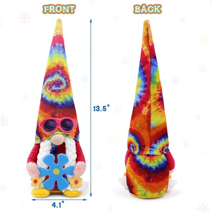 Hippie Gnomes Groovy Plush Gnome Decorations with Peace Sign Sunglasses Spring Summer Tie Dye