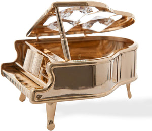 24K Gold Plated Classic Grand Piano Table Top Ornament | Musical Instrument Figurine Made with Genuine Crystals