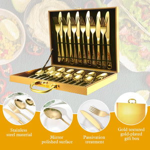 24 Pcs Silverware Set with Gift Box Service for 6, Stainless Steel Flatware Tableware Cutlery Set