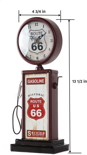 Home Old Fashioned Route 66 Gas Pump Mantle Clock, Silent-Non-Ticking with Quartz Movement