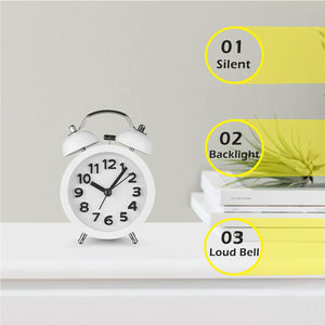 3" Small Loud Alarm Clock for Heavy Sleepers, Twin Bell Alarm Clock Battery Operated