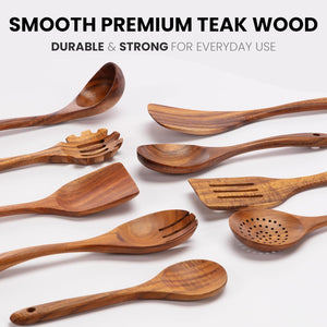 9-Piece Teak Wooden Utensils for Cooking - Natural Teak Utensil Set with Premium Gift Box