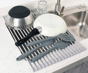 Over The Sink Multipurpose Roll-Up Dish Drying Rack (Warm Gray, 17.5" x 13.1" - Small)