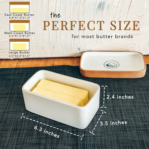 Two-in-One Butter Dish with Lid, Covered Butter Crock Container to Leave on Countertop, Vanilla White