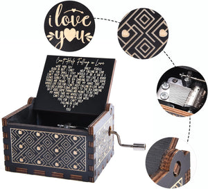 Can't Help Falling in Love Music Box, Small Size Wood Engraved Hand Crank Music Box