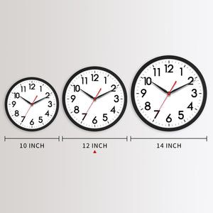 12 Inch Wall Clock Silent Non-Ticking Modern Wall Clocks Battery Operated, Black