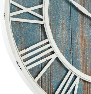 18" Coastal Wall Clock - Metal & Solid Wood Noiseless Weathered Beach Blue Wall Clock