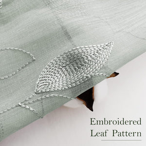 Sage Green Sheer Curtains 52 X 63 Inches Length 2 Panels Embroidered Leaf Pattern Pocket Faux Linen