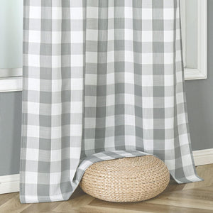 Buffalo Plaid Grommet Curtains Semi-Sheer Check Textured Curtains (40" x 84", Gray & White）