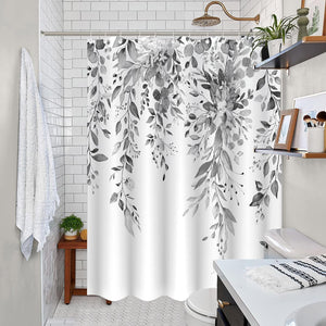 White Daisy Floral Blue Waterproof Fabric Shower Curtains for Bathroom (Blue, 72'' x 72'')