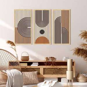 Set Of 3 Hollow Wooden Wall Decor Abstract Geometric Boho Wall Art, 32 x16 inches