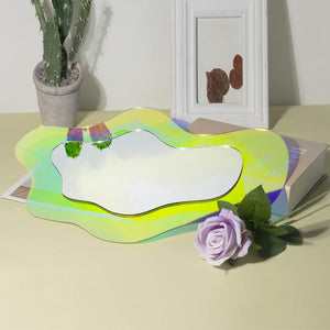 Rainbow Acrylic Mirror Irregular Shape Wavy Aesthetic Wall Mirrors Decor (Clouds Style,17"x11")