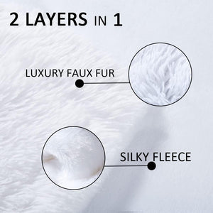 White Faux Fur Throw Bed Blanket,2 Layers,50" x 60", Soft Fuzzy Fluffy