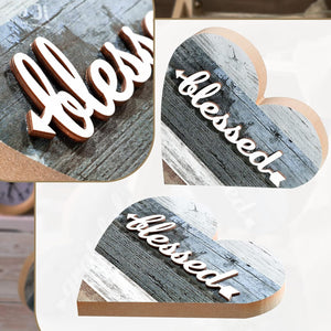 2 Pcs Rustic Wood Home Sign Farmhouse Love Wooden Heart Shaped Table Centerpiece, Grateful Style