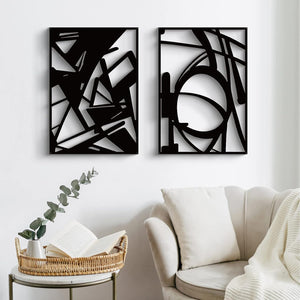 4 Pack Black Abstract Metal Wall Art, Minimalist Decor (Black, M Size 16 x 11'')