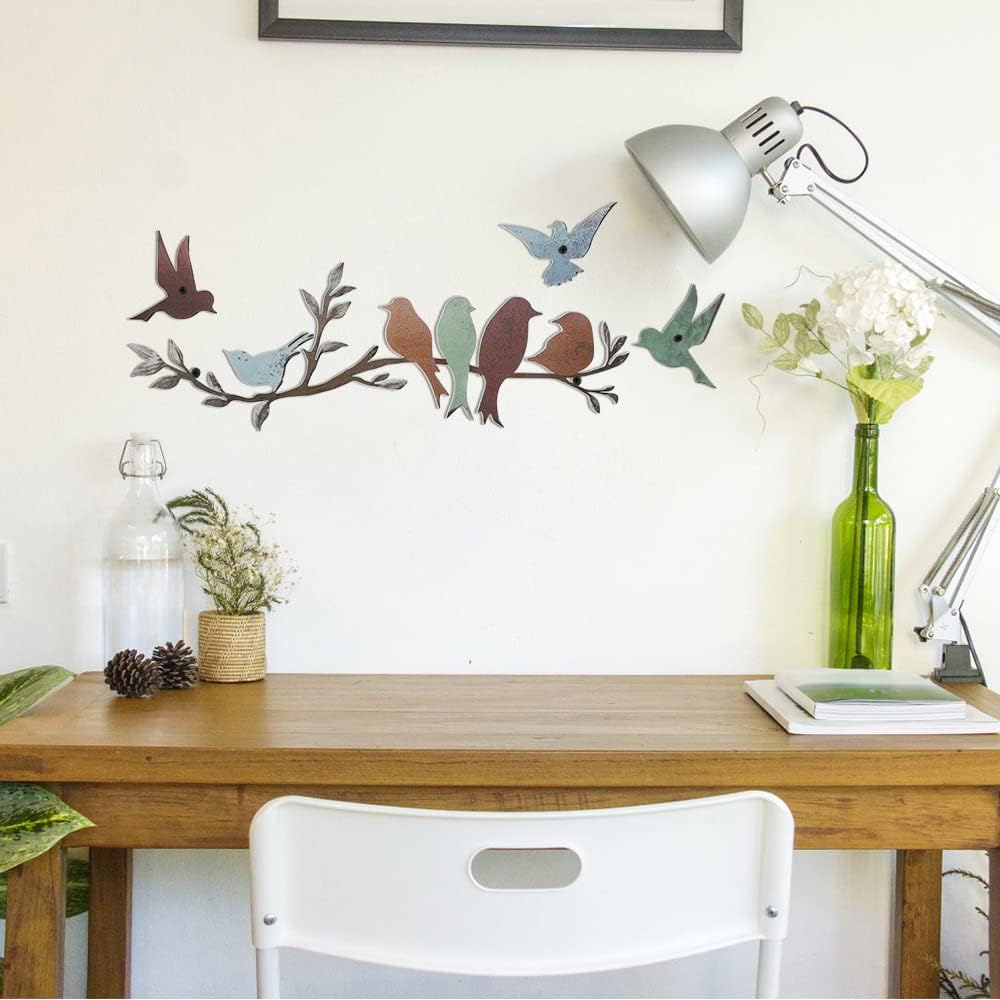 Wall Decor Leaves with Birds Metal Sculpture Bird Silhouette Metal Ornament Wall Hanging Sign (Flying Birds)