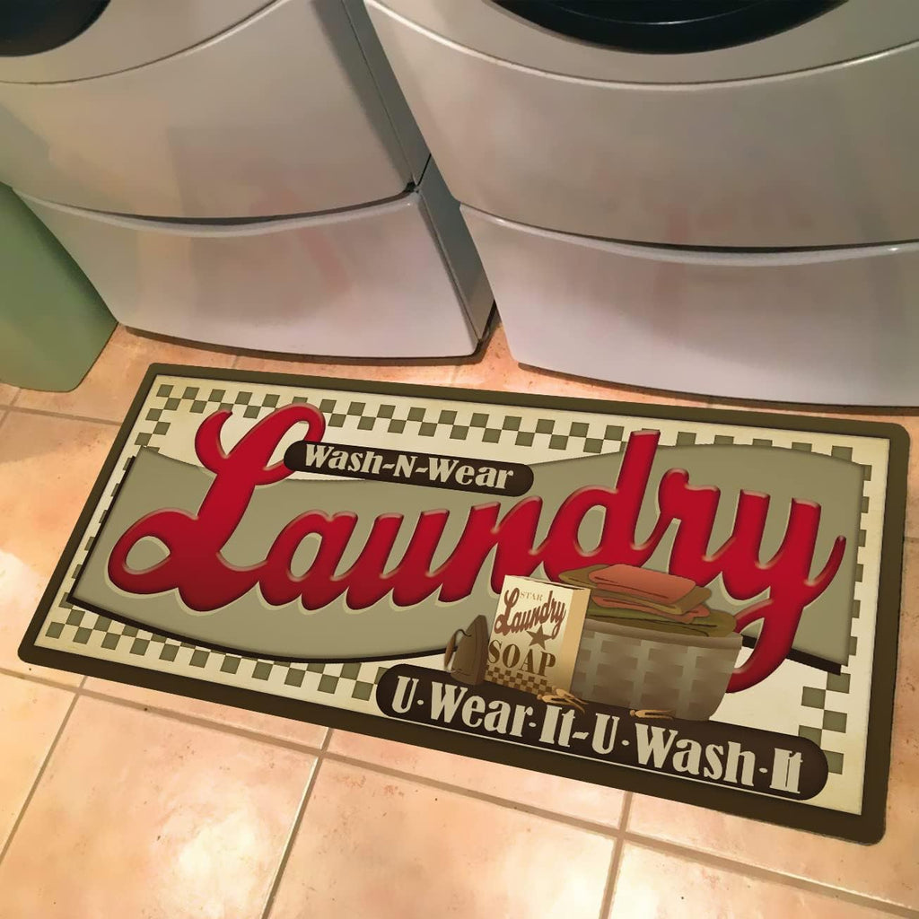 Laundry Room Floor Rug for Wash Room Non Skid Kitchen Floor Mat Non-Slip Rubber Area Rug 48x20