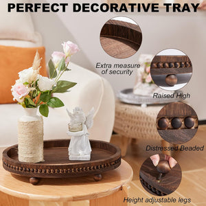 Wooden Decorative Tray-16×11.8" Oval Distressed Coffee Table Tray Decor