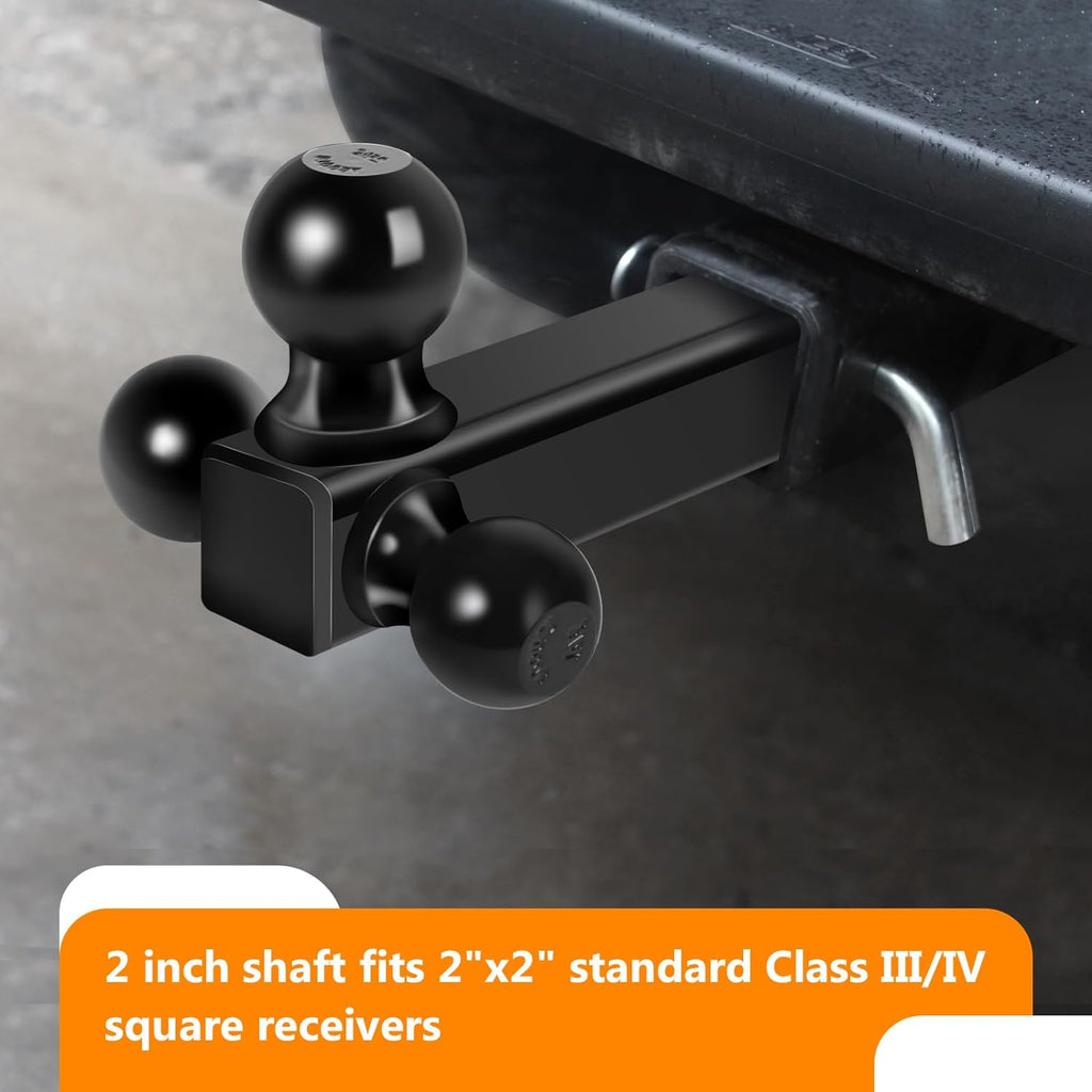 Trailer Hitch Hollow Shaft Triple Ball Mount - Black