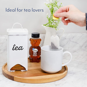 Enamelware Tea Bag Caddy Dispenser for Wrapped Individual Tea Sachets, White