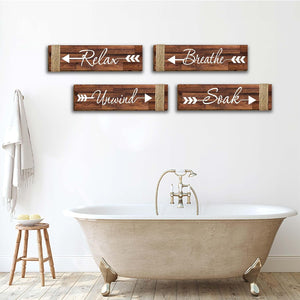 4 Pcs Wooden Bathroom Wall Decor Sign, Relax Soak Unwind Breathe Wood Sign