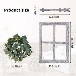 Rustic Wood Window Frame with Green Wreath and Arrows Wall Decor, Set of 2 (White)