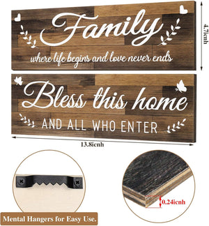 Bless This Home Wall Decor Wood Family Decor Wall Art Farmhouse Entryway Rustic Sign (Brown)