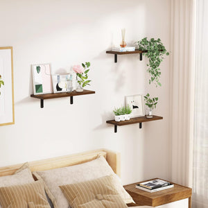 Dark Brown Wall Mounted Shelves Set of 5, Sturdy Small Wood Shelves