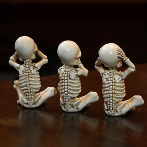 Set of 3 Wise Skeletons Statue, No Evil Skull Figurine, 3.3"