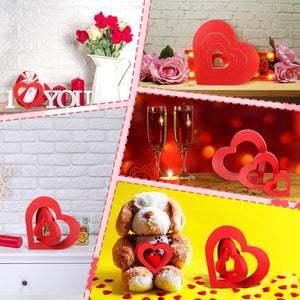 3 Pieces Valentine's Day Heart Wooden Sign Heart Shape Table Decoration Love Wood Decor