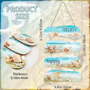 4pcs The Beach Is My Happy Place Wall Art Hanging Wood Signs