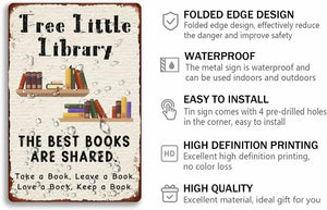 Free Little Library Tin Sign Reading Vintage Metal Sign, 8x12 Inch