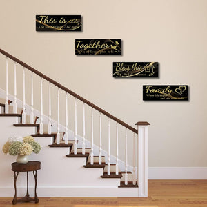 4 PCS Home Wall Decor Signs,Rustic Wooden Living Room (Black -1, 15 x 5.1 inch)