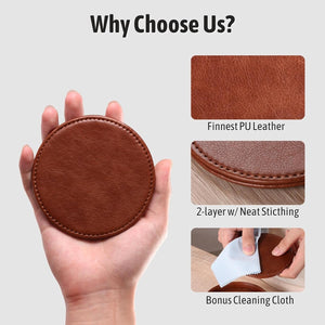 4" Leather Coasters for Drinks Set of 6 for Tabletop Protection Handmade, Brown