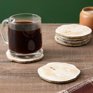 6-Pack Round Textured Print Wood Coasters for Drinks, Bar, Kitchen Home