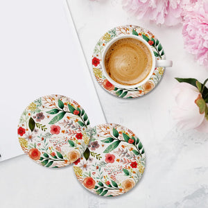 6 Pcs Cute Flower Drink Coasters with Holder Modern Ceramic Absorbent Coasters