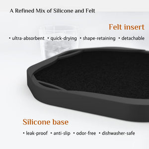 Black Silicone Coasters with Soft Felt Inserts for Wooden Coffee Table Cool Cup Mats, Set of 6, Black