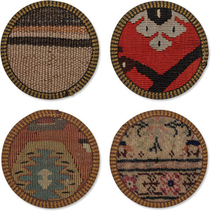 Set of 4 Authentic Kilim Coasters, Handmade in Turkey and Handselected for Quality and Color/Pattern Mix