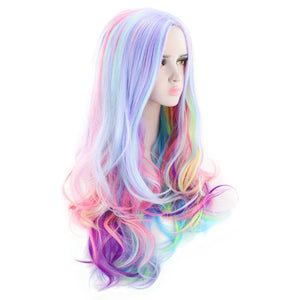 Full Long Curly Wavy Rainbow Hair Wig, Heat Resistant