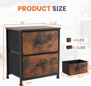 End Table with 2 Drawers for Bedroom, Small Bedside Nightstand, Storage Organizer Furniture, 20" Height