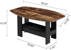 Coffee Table for Living Room with Storage Compartment Shelf, Rustic Brown