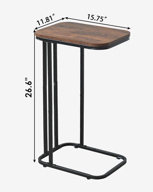 C Shaped End Table, 26.6 inches High Small Side Table with Metal Frame, Rustic Brown & Black