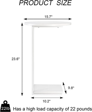 C Shaped End Table,Round C Table,Snack Side Table for Sofa and Bed, Living Room (White)