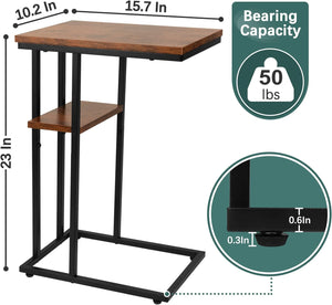 C Shaped End/Side Table for Couch and Bed, Small Spaces, Living Room, Bedroom, Rustic Snack Table