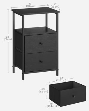 Nightstand, Side Table with 2 Fabric Drawers, 24-Inch Tall End Table with Storage Shelf