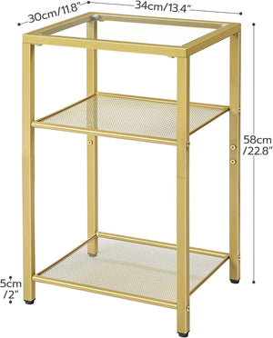 3-Tier Slim Nightstand with Storage Shelves, Modern End Table, Gold