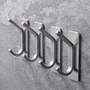 Wall Hooks for Coat/Robe/Towels Stick on Bathroom/Kitchen 4-Pack, Stainless Steel