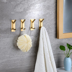 Gold Towel Hooks Coat Hooks, Stainless Steel 4-Pack Wall Hooks for Hanging Robe