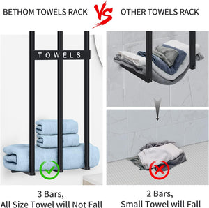 New Upgrade 3 Bar Wall Towel Rack for Rolled Towels, Holds Up to 6 Bath Towels, Black