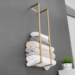 Towel Storage Wall Mounted Bath Towel Holder for Folded Large Towel Washcloths, Bathroom Organizing Brushed Gold